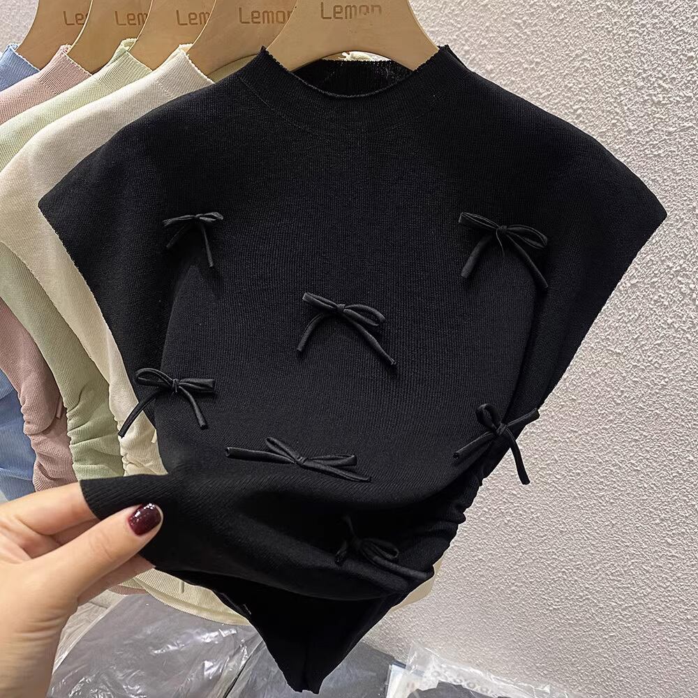 【tops】5色リボンニットタンクトップF7261