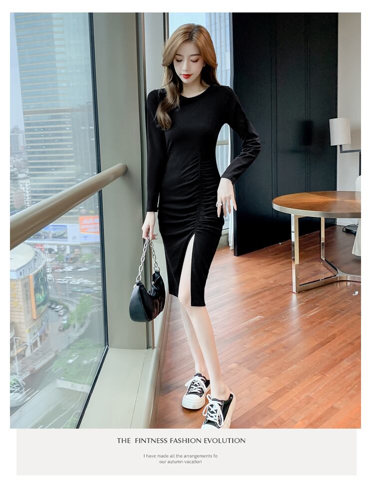 【dress】エレガント気質満点秋体型カバーデザインタイトスリットワンピース G2236