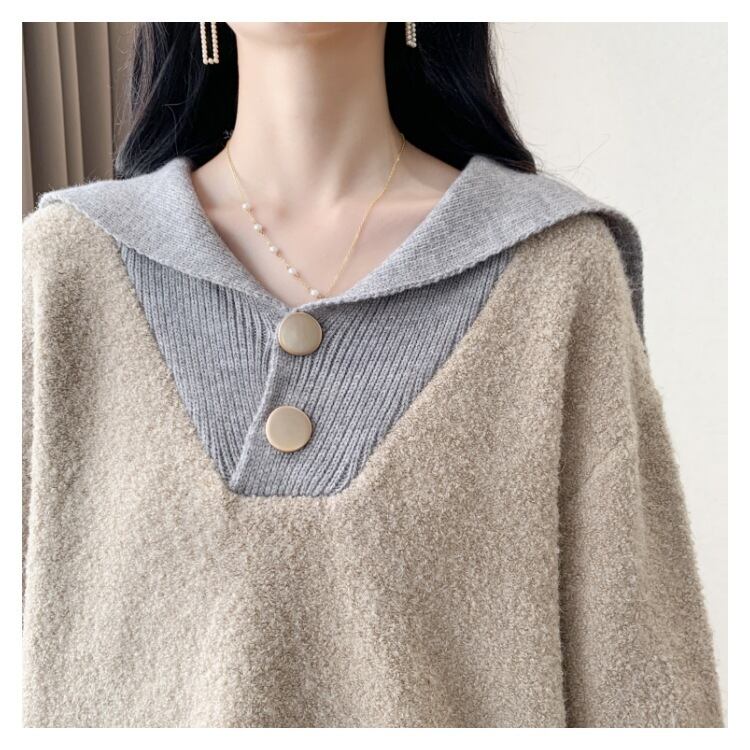 【tops】配色ニットセーター　M18490