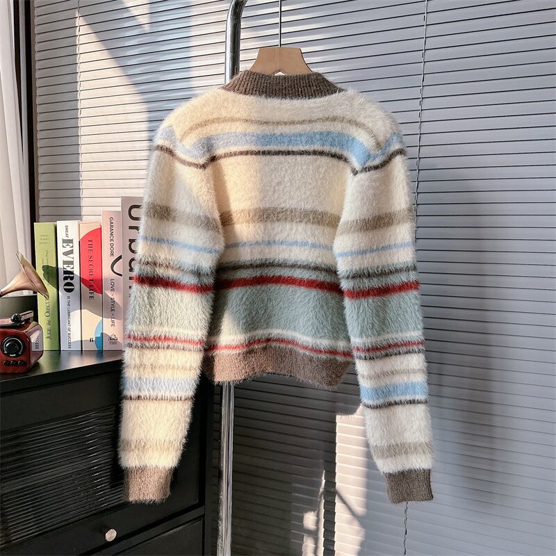 【outer】ボーダー柄ニットカーデ　M28632