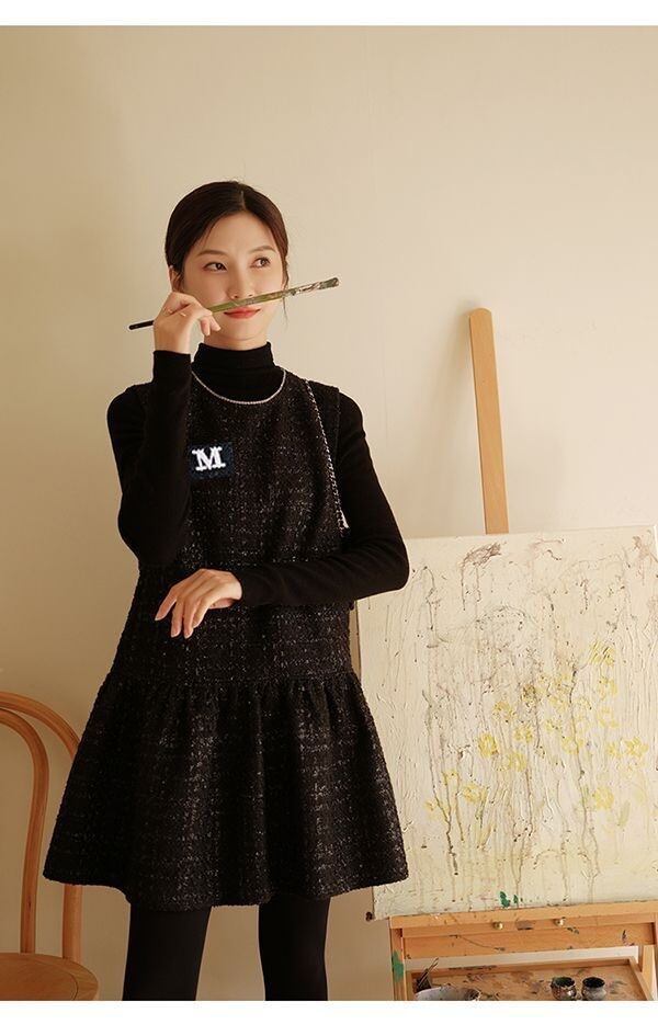 【dress】パールネックノースリーブツイートフレアワンピース　N2815