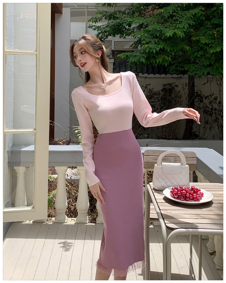 【dress】配色ニットワンピース　M25476