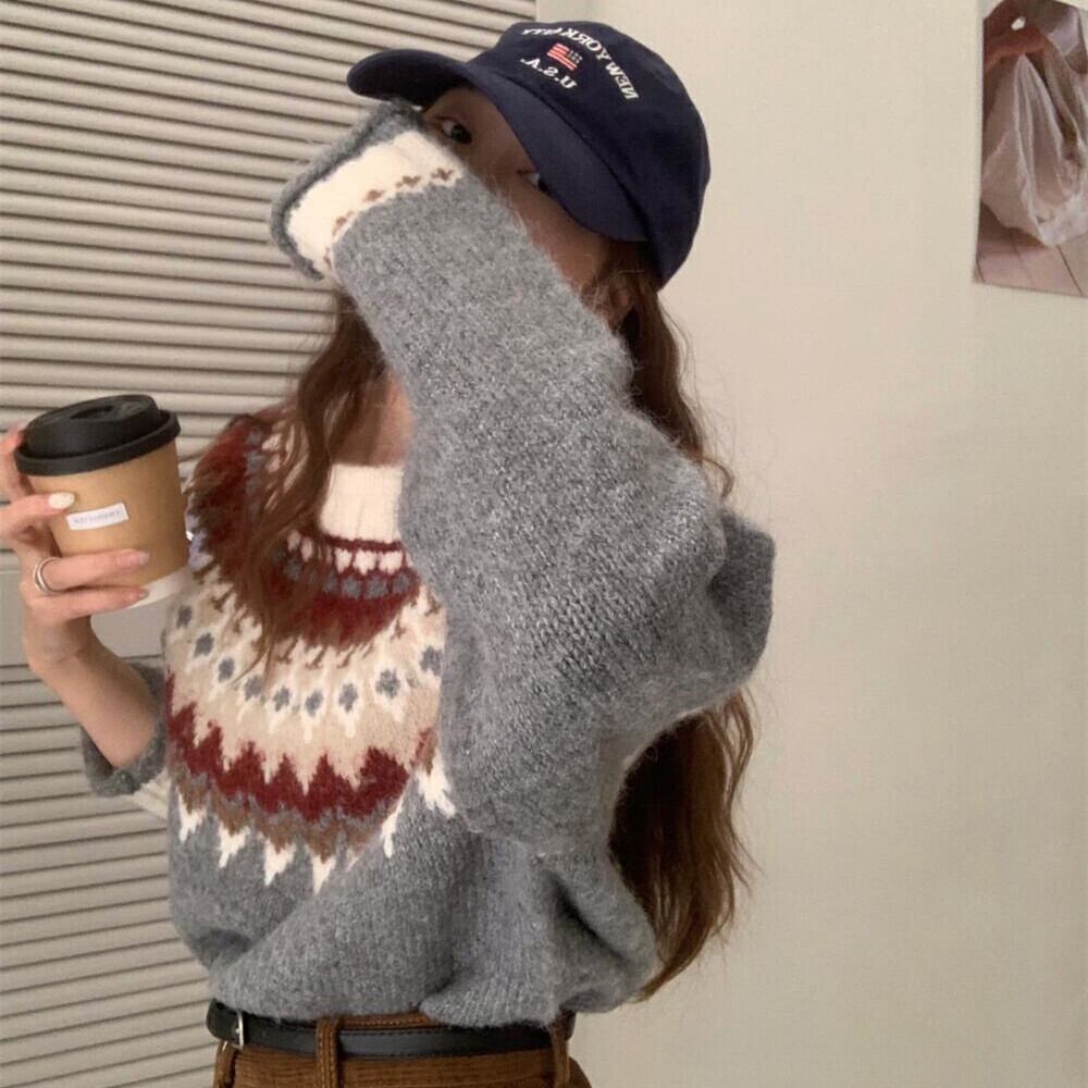 【tops】ジャカードニットセーター　M27108