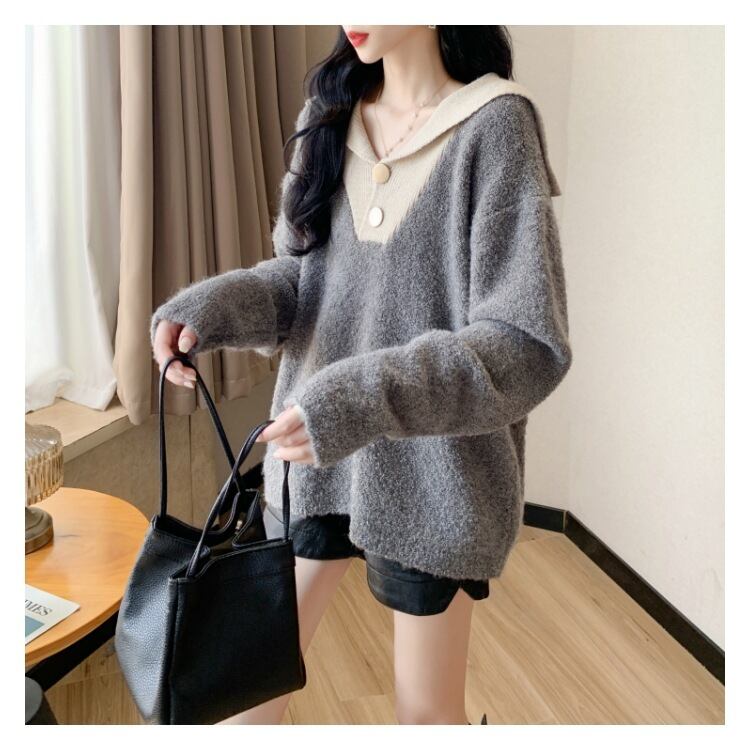 【tops】配色ニットセーター　M18490