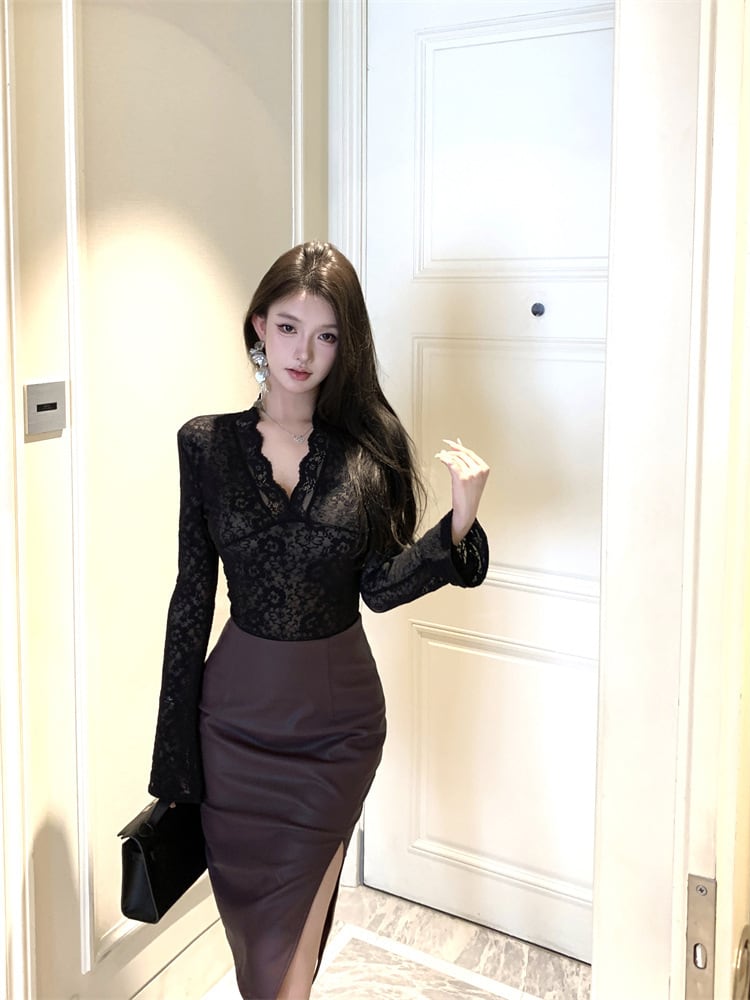 【tops】Vネックレーストップス　M27894