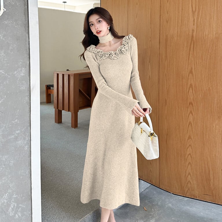 【dress】立体フラワーニットワンピース　M27289