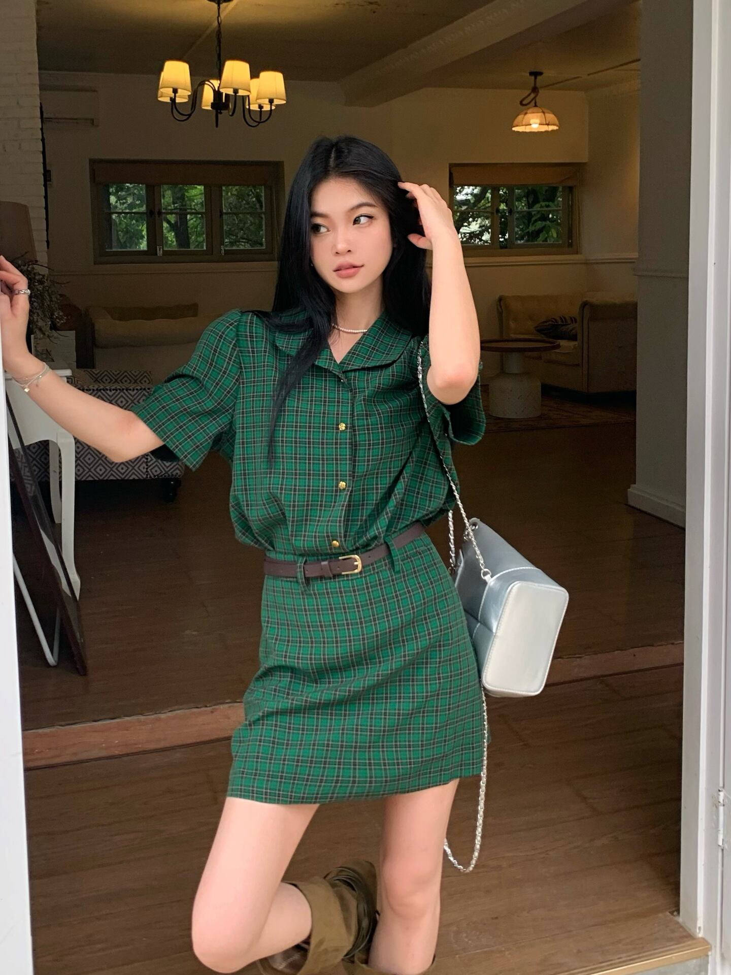 【set】チェック柄ブラウス+スカート２点セットG21572