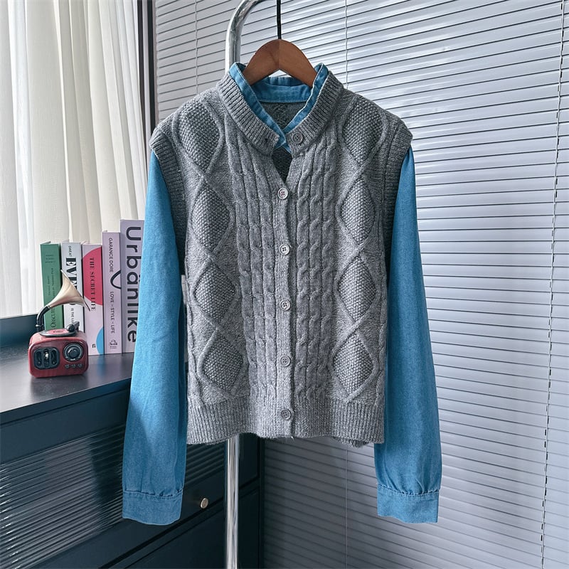 【outer】デニム切り替えニットカーデ　M25579