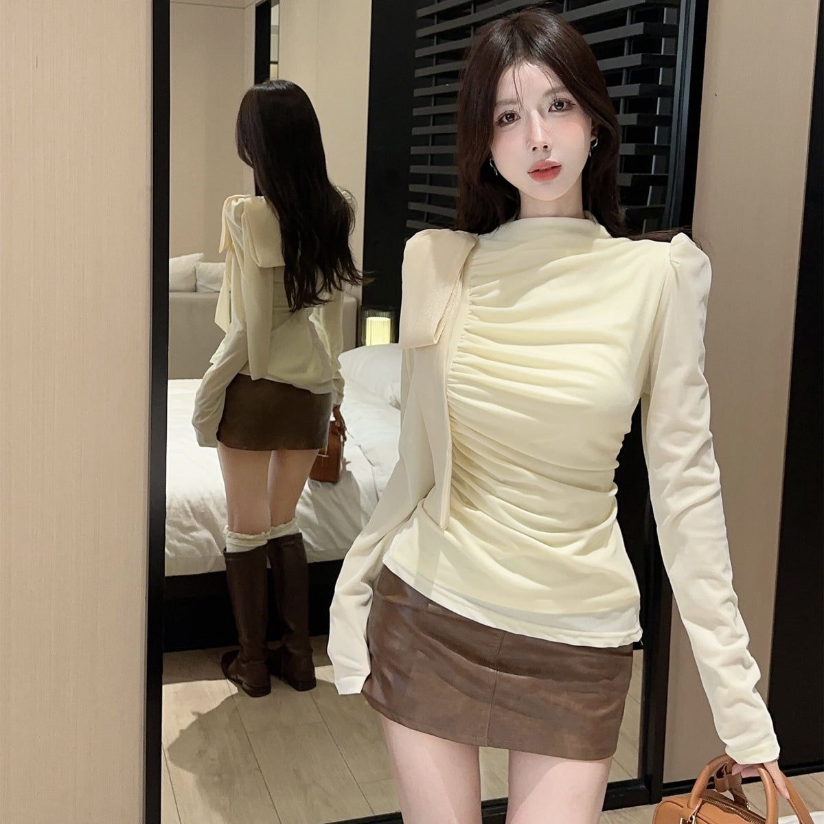 【tops】ギャザーリボン付きトップス　M28567