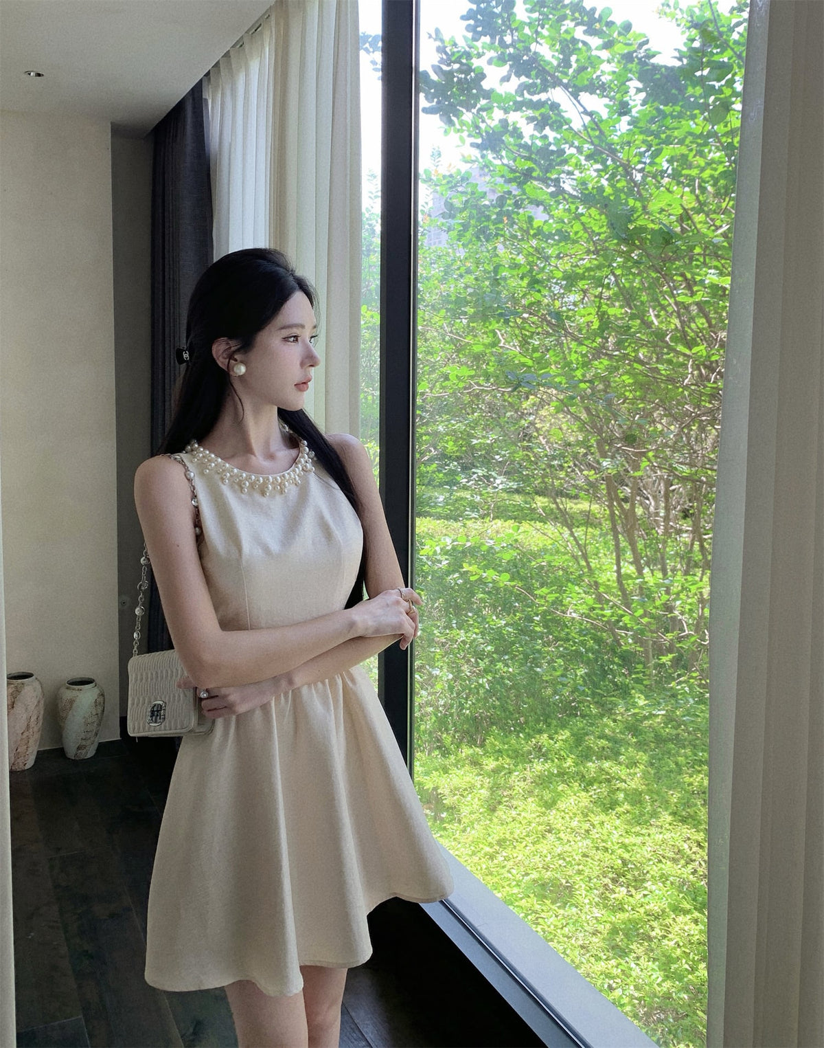 【dress】パールノースリーブワンピース　M24295