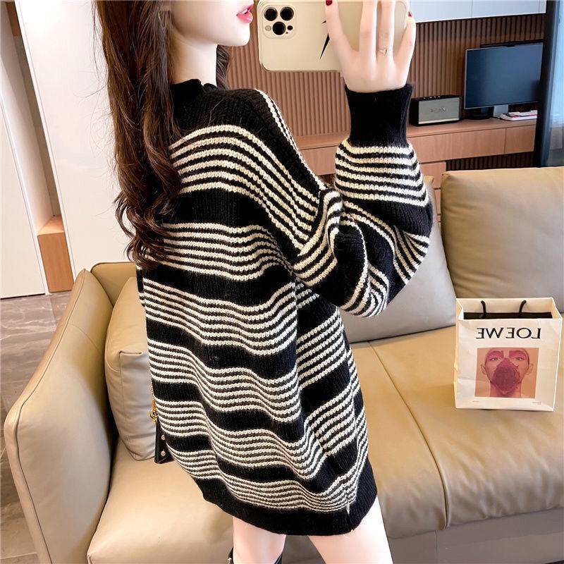 【tops】ストライプ柄ルーズゆったりセーター G2687