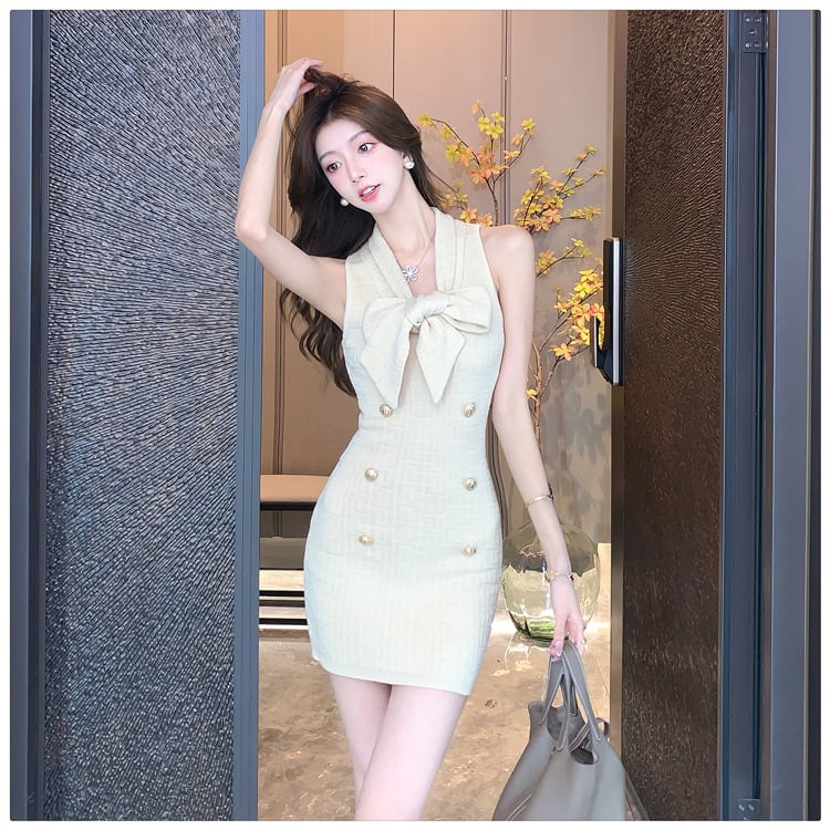【dress】リボン付きノースリーブワンピース　M24732