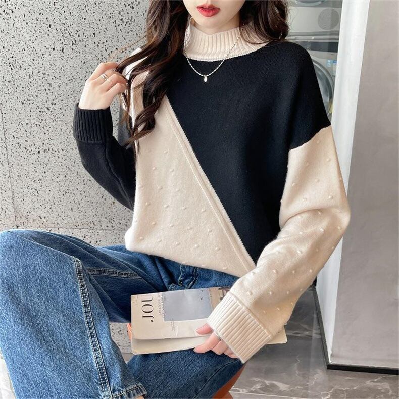 【tops】配色ニットセーター　M18699