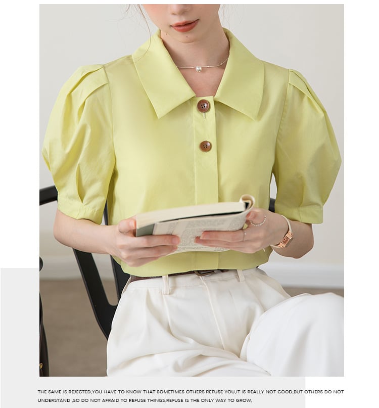 【tops】POLOネックパフスリーブブラウスG21078