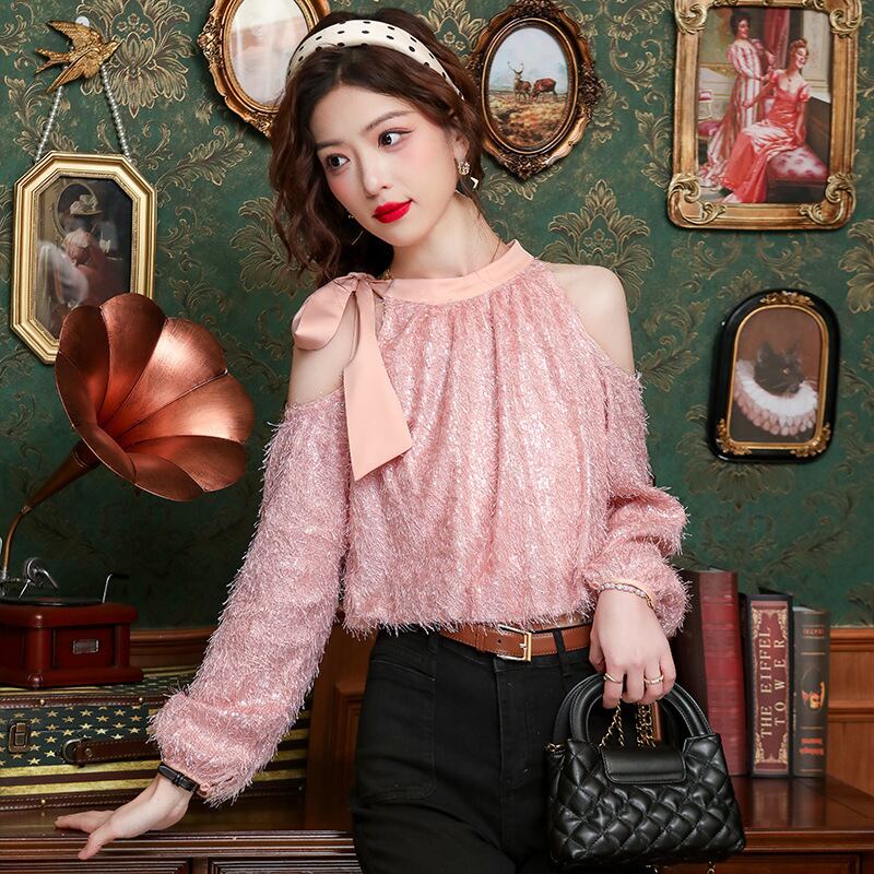 【tops】オフショルダーランタンスリーブ  ブラウス G20773