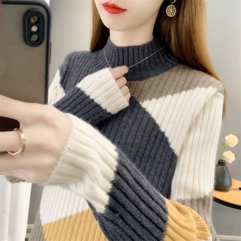 【tops】配色ニットセーター　M18706