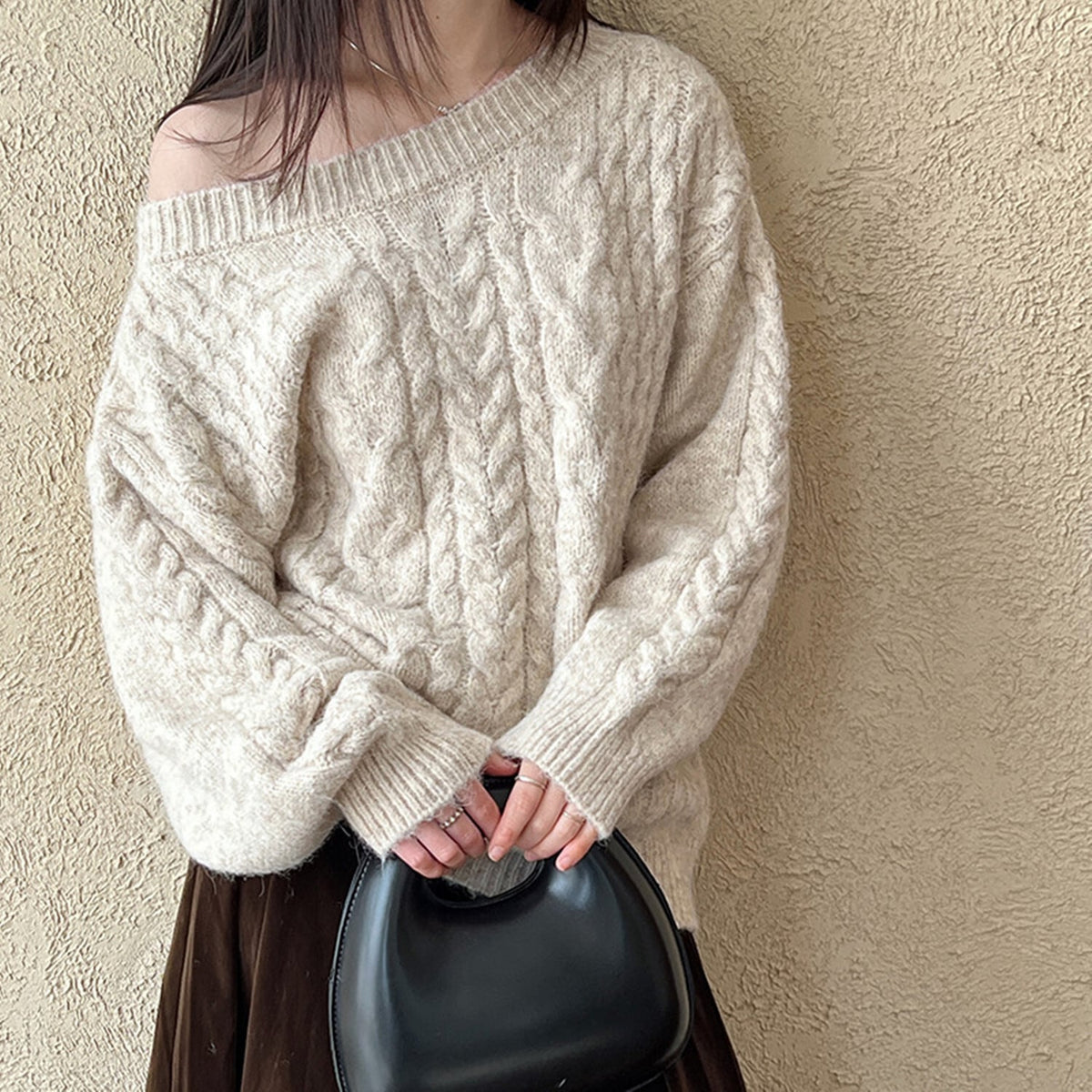 【tops】オフショルダーニットトップス　N2912