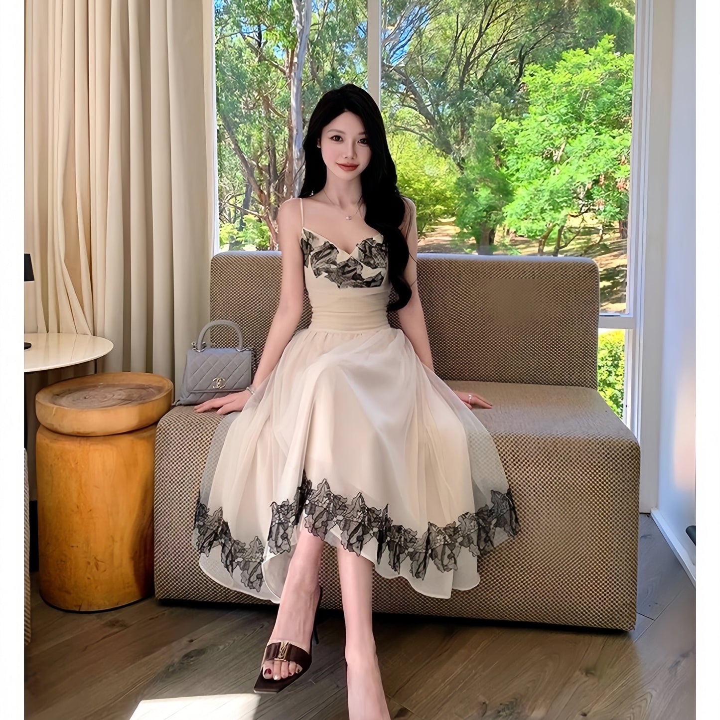 【dress】レースドッキングチュールキャミワンピース　N3553
