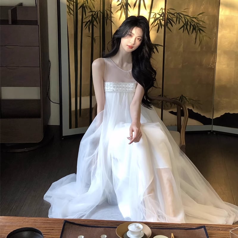 【dress】ノースリーブチュールワンピース Q7966