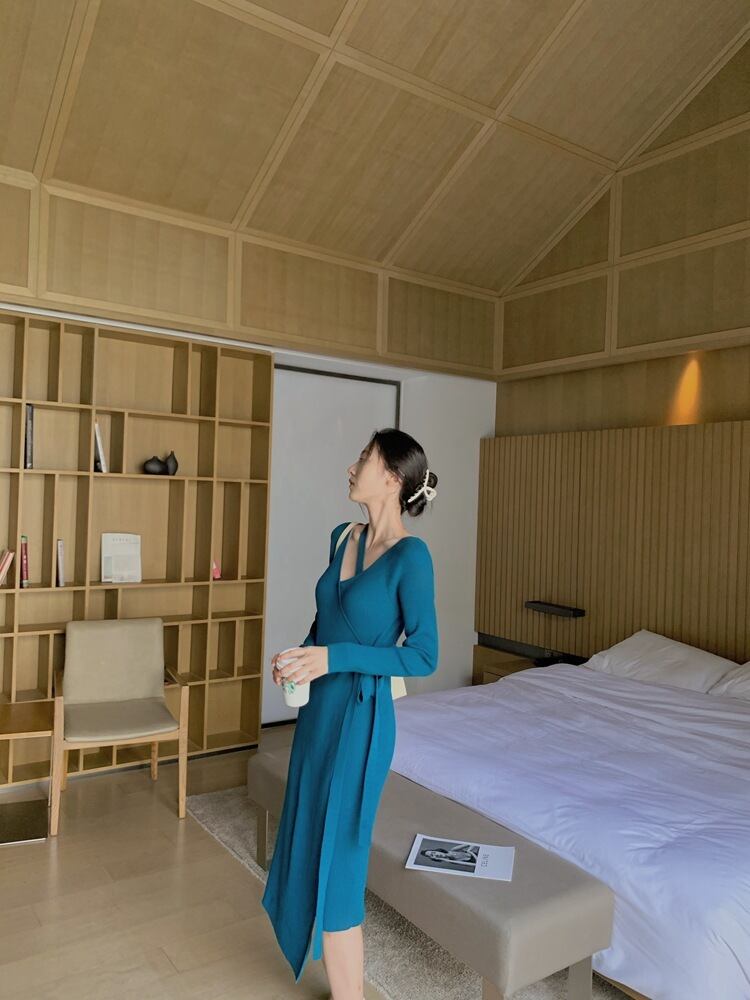 【dress】優しい雰囲気!気質満点レトロスウィートフランス風秋ニットワンピース G2402