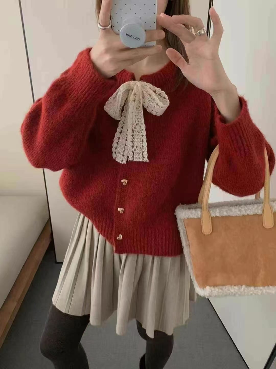 【outer】リボン付きニットカーデ　M28821