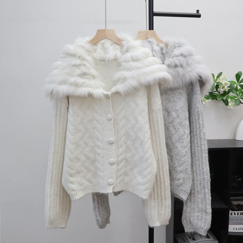 【outer】ファードッキングニットカーディガン Q7030