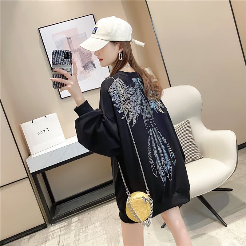 【tops】女性力を高める〜ラウンドネック長袖ファッションゆったり着回しパーカーW0262