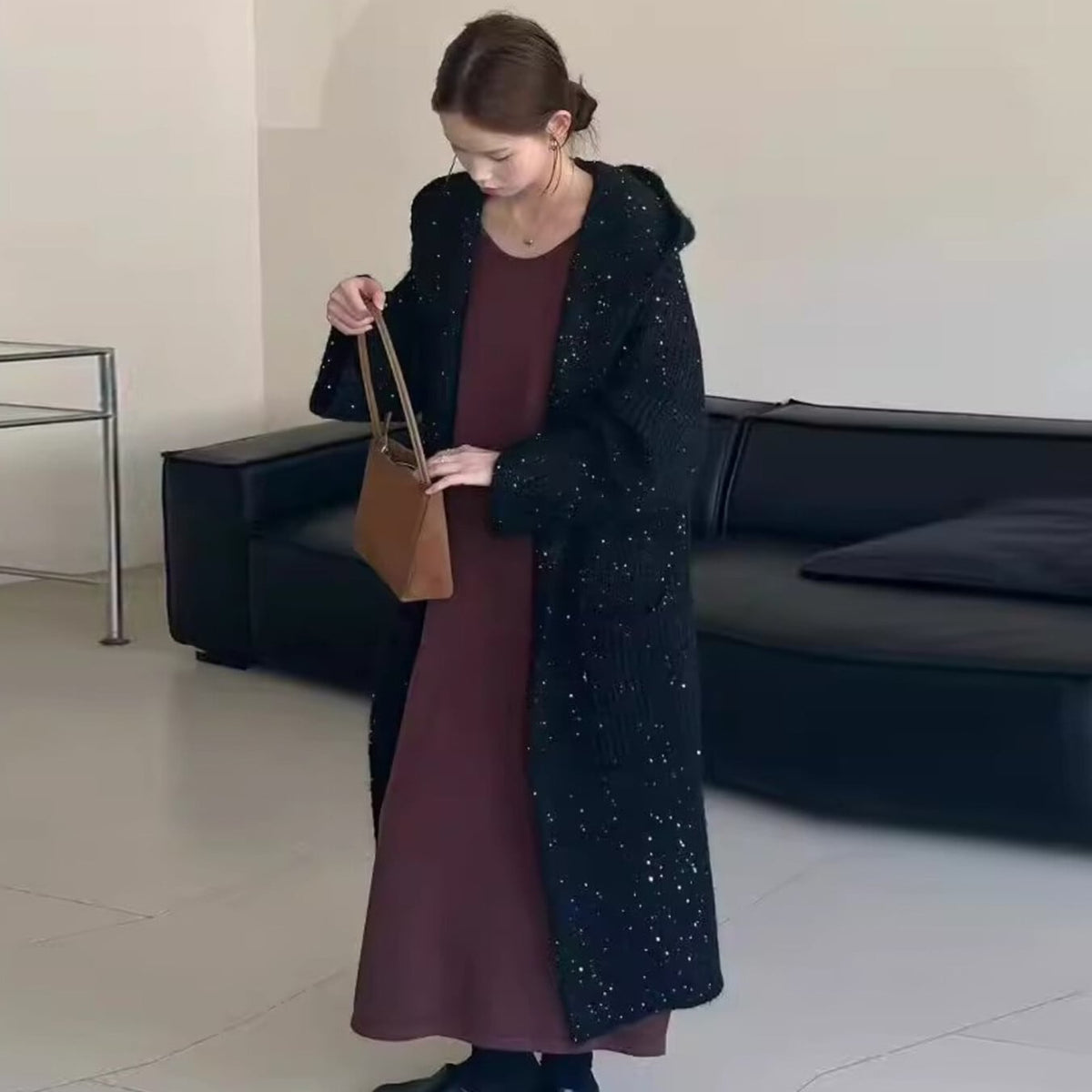 【outer】スパンコールロング丈ニットカーデ　M27349