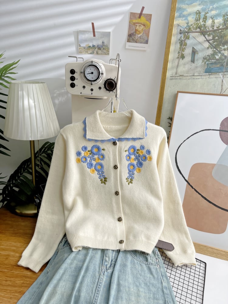 【outer】刺繍ニットカーデ　M25883