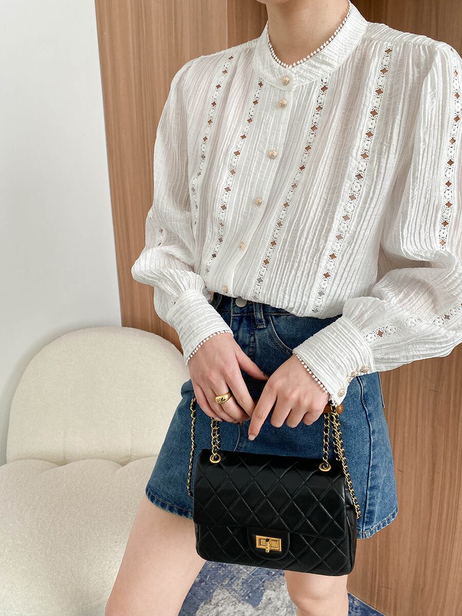 【tops】カットワーク刺繍シャツブラウス　M29960