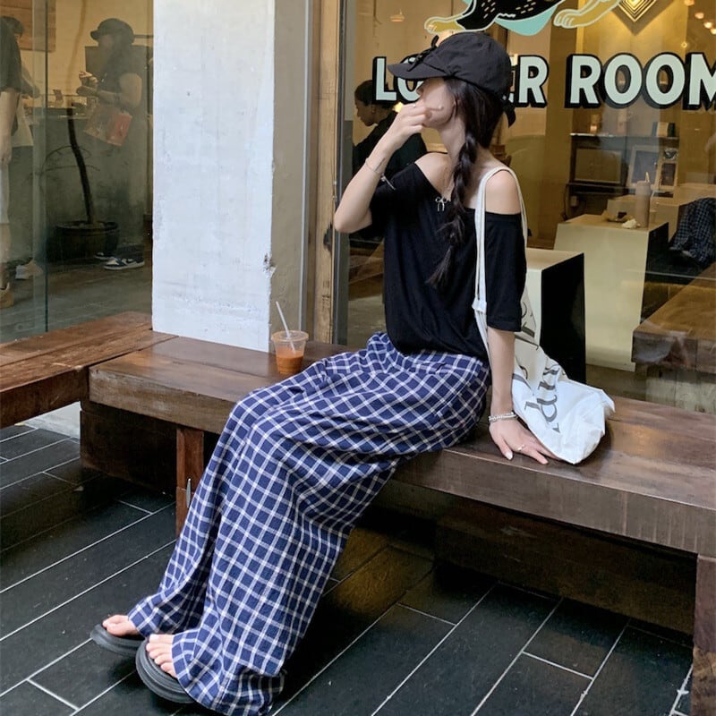 【set】Tシャツ×チェック柄パンツセット　M25040