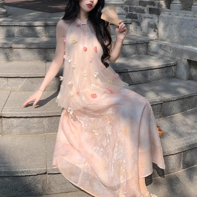 【dress】ホルターネック立体フラワーワンピース　M30202