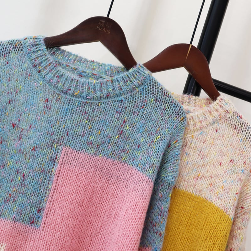 【tops】配色ニットセーター　M25492