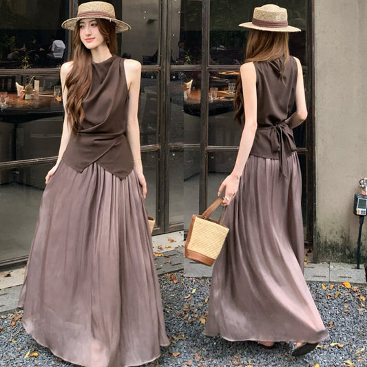 【set】バックリボントップス×ロングスカートセット N3579