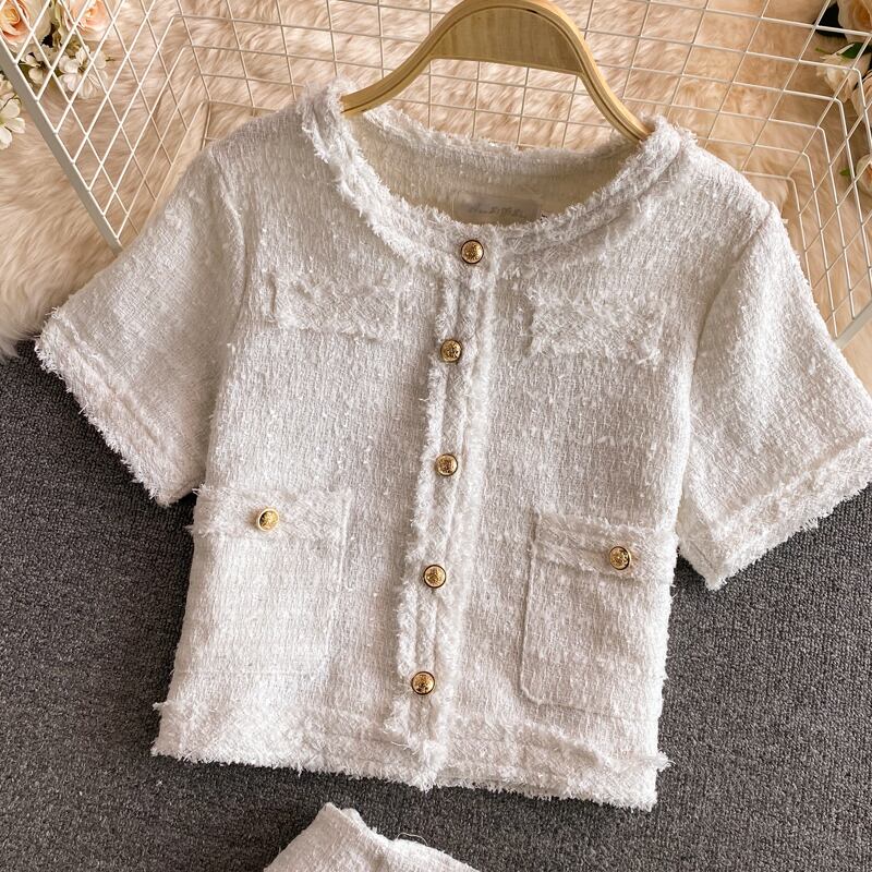 【set】高級感溢れる?3色ラウンドネックトップス+タイトスカートOL通勤セットアップF5647