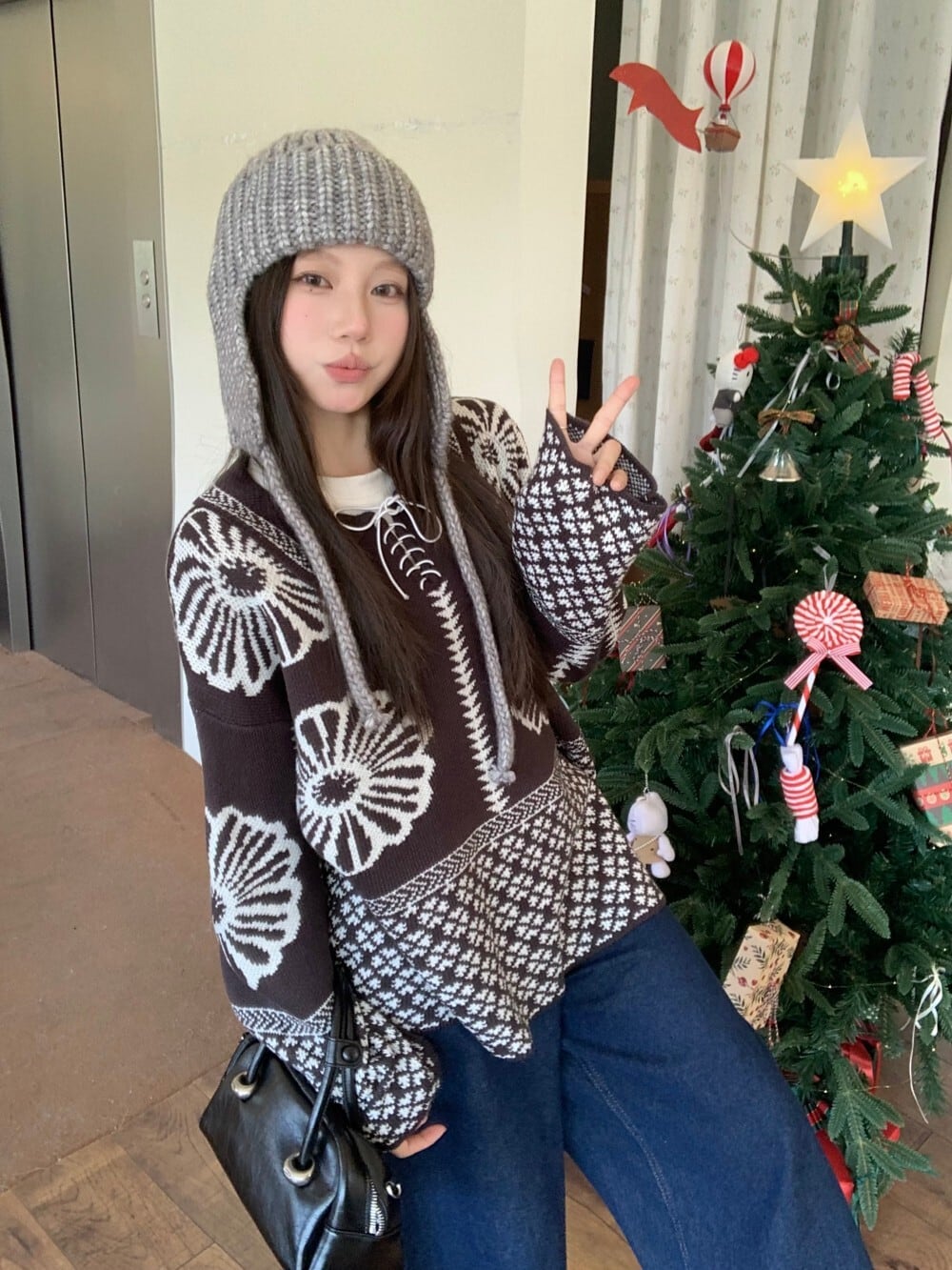 【tops】ジャカードニットセーター　M28500