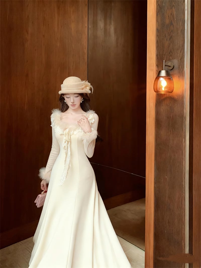 【dress】ファードッキングニットワンピース Q7589