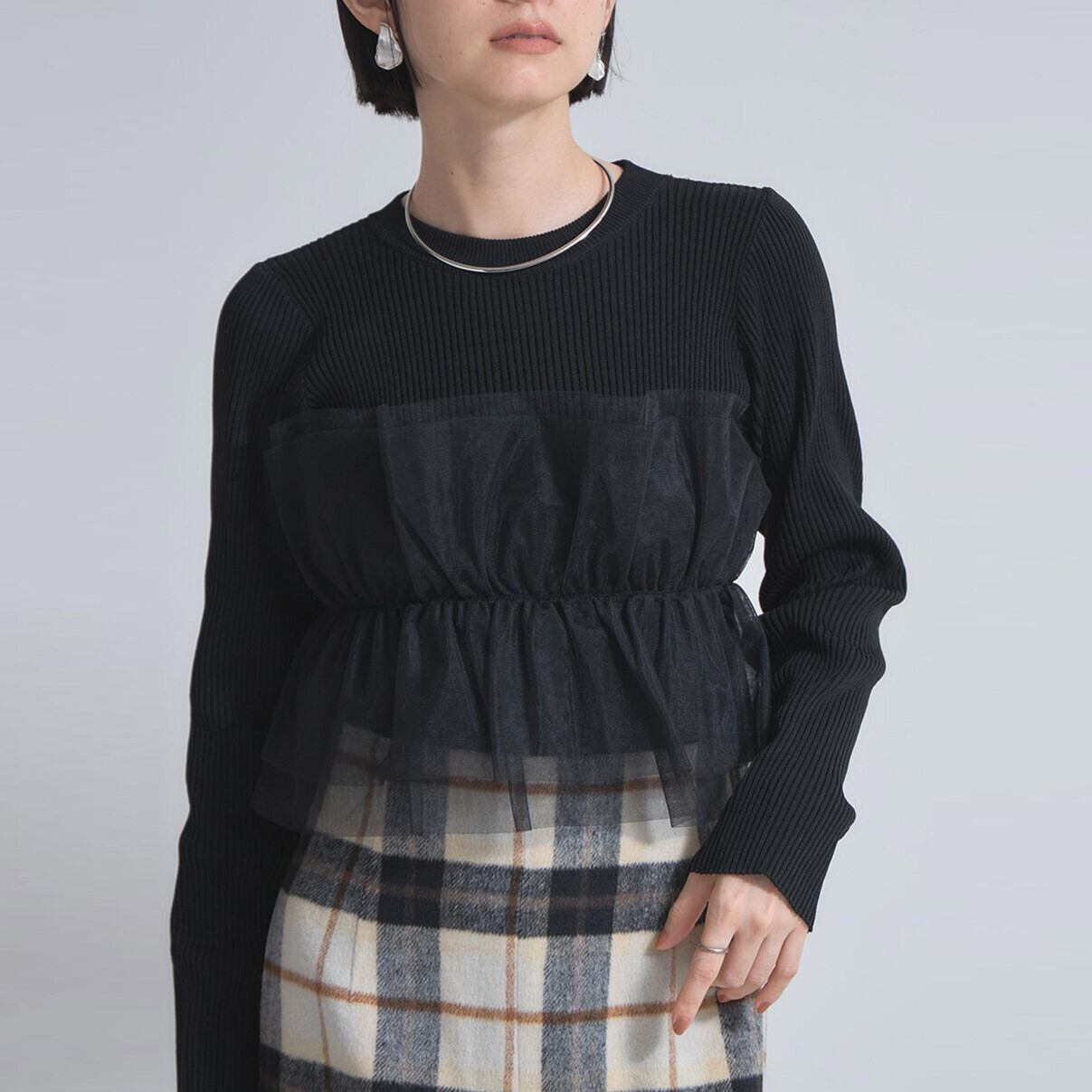 【tops】チュールドッキングニットトップス　M28014