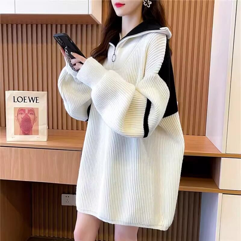 【tops】ファスナー配色ニットセーター　M19180