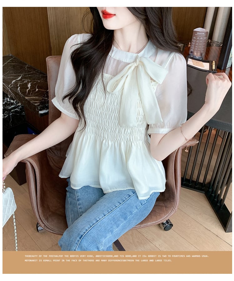 【tops】リボン付きシャツトップス　M23925