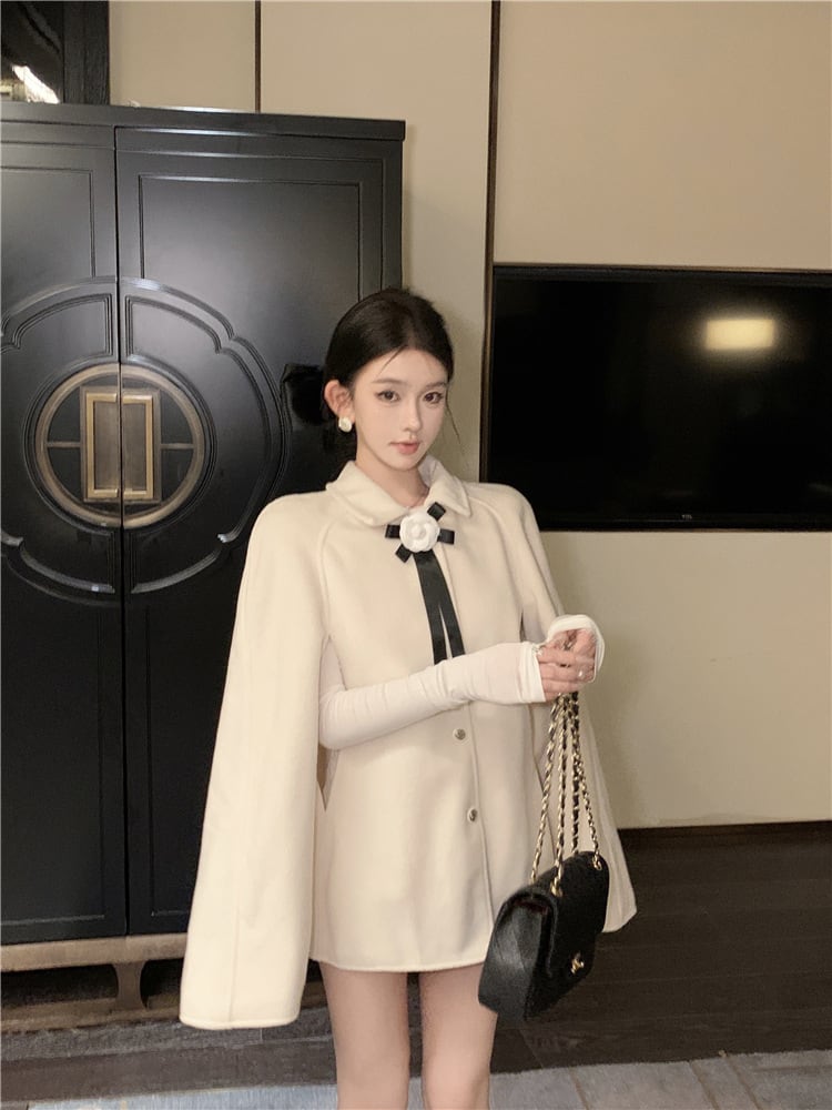 【outer】裹起毛ケープコート　M27955