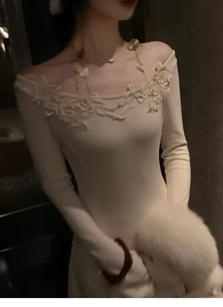 【dress】レーストリミングニットワンピース　N3448