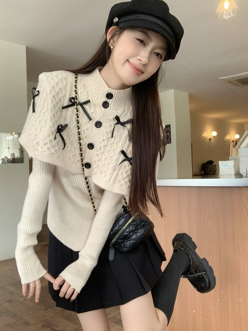 【tops】リボン付きニットトップス　M27620