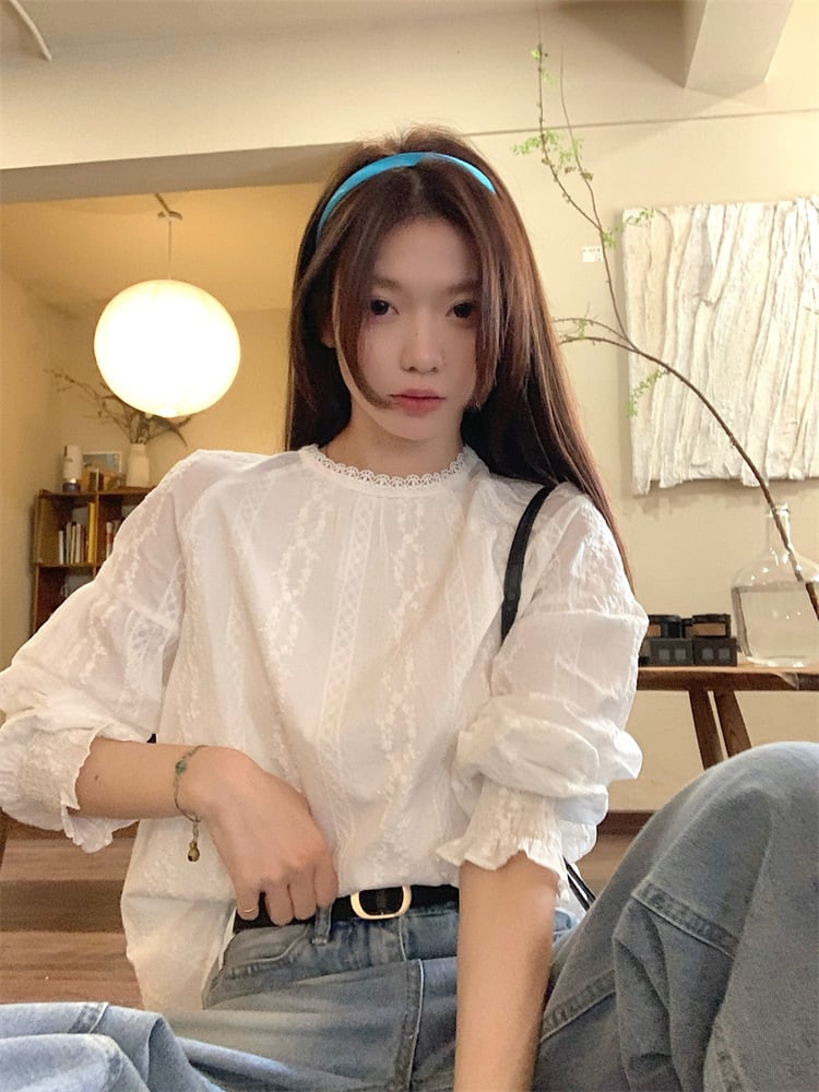 【tops】刺繍レースブラウス　M29594