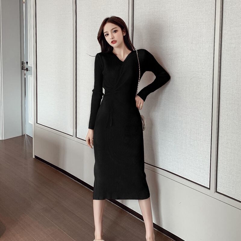 【dress】Vネックニットワンピース　M17513