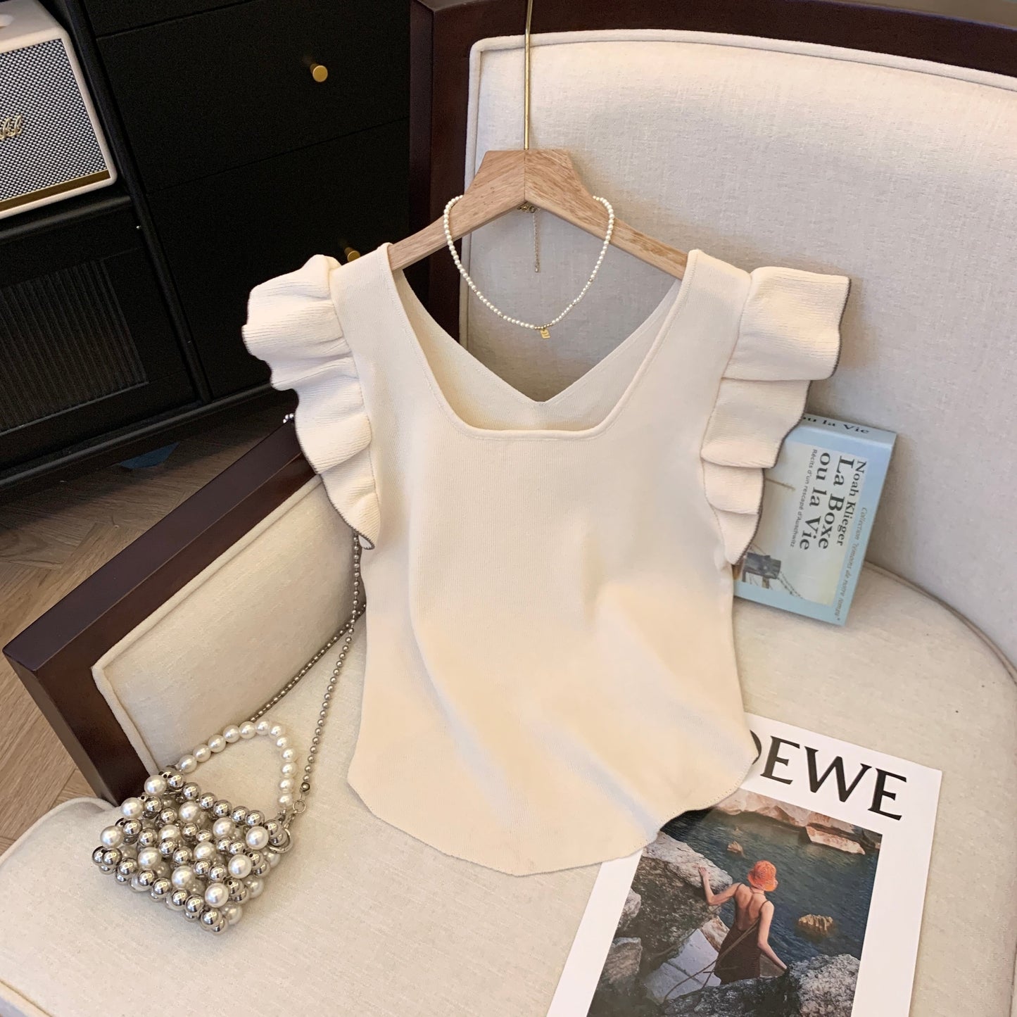 【tops】5色フレンチスリーブニットＴシャツF7442