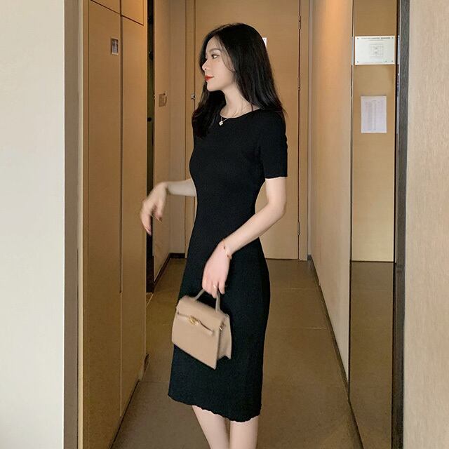 【dress】3色ラウンドネックニットワンピースF7285