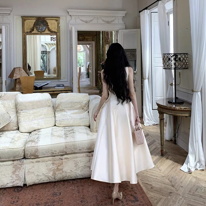 【dress】リボン付きフレアロングキャミワンピース Q8380