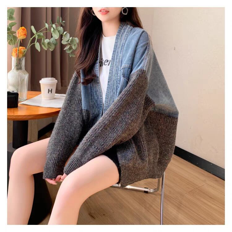 【outer】デニム切り替えニットカーデ　M29329