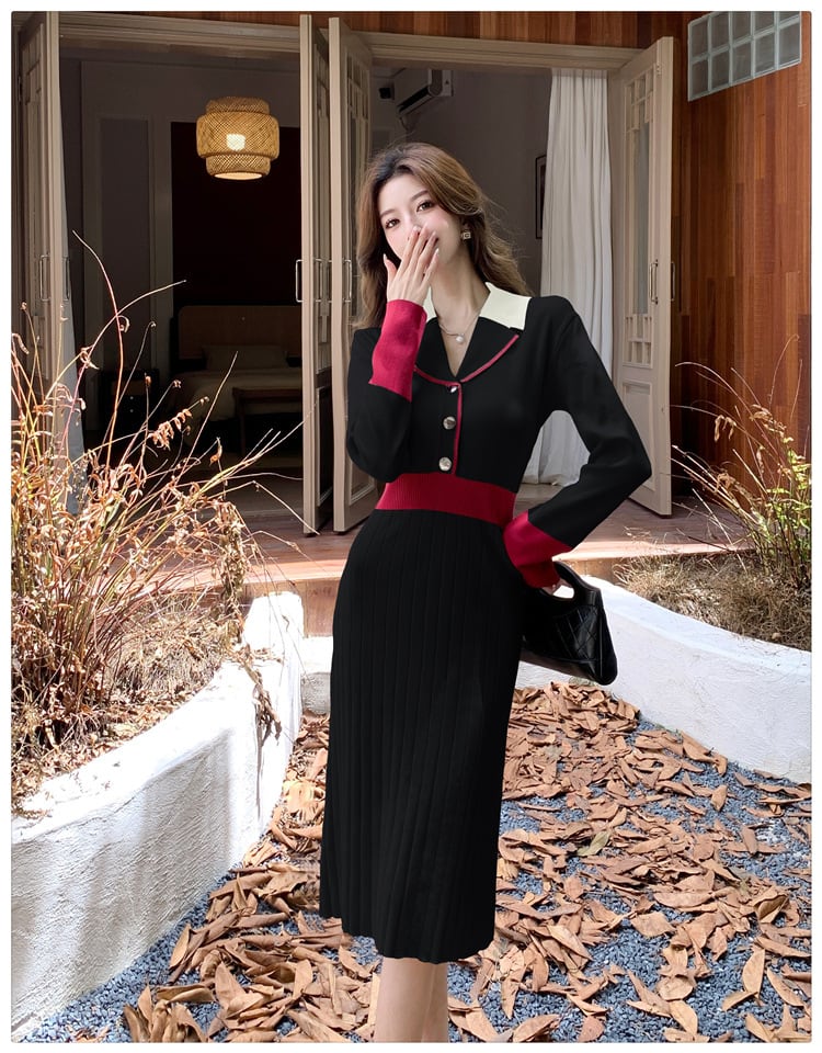 【dress】配色ニットワンピース　M25706